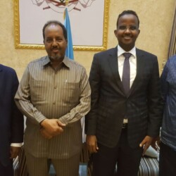 Mr. Mukhtar with Federal Government of Somalia's current President Hassan Sh. Mohamoud and then Interior Minister, allowing Kafaalo Group takeovers of local schools. Mr. Mukhtar with President Hassan Sh. Mohamoud.